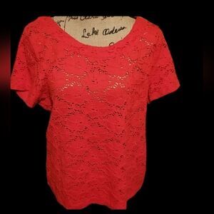 Chaus Red Laced Eyelet Top Size L